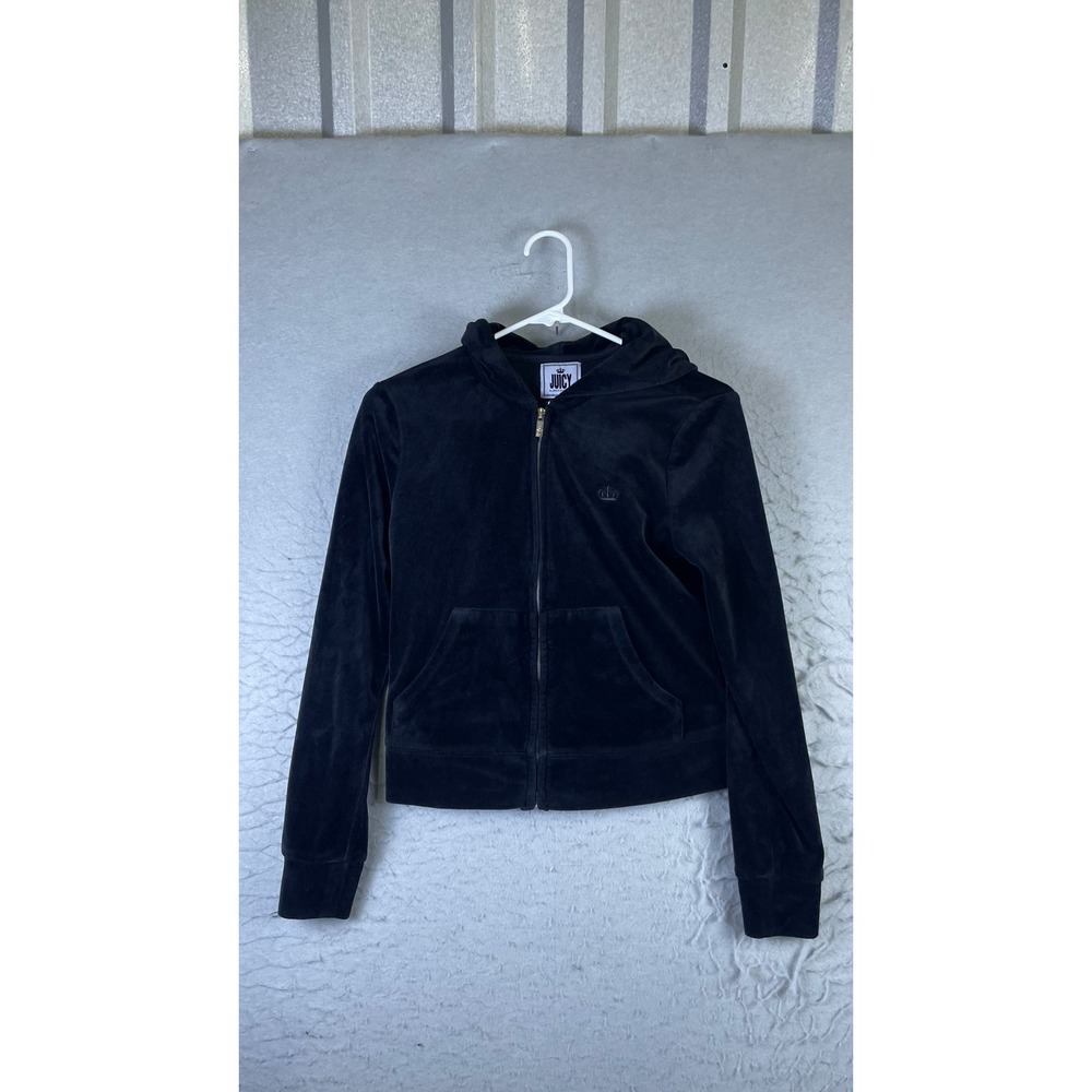 Juicy Couture Full Zip Hoodie Womens S Black Excellent Velour Crown Logo